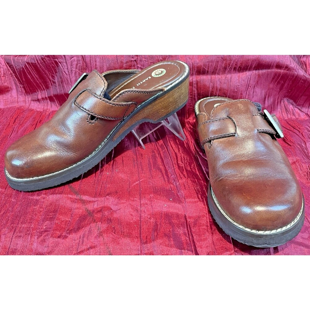 Women’s Earth Origins  Amore Pine2 Tan Leather Slides Mules Clogs Shoes sz 9